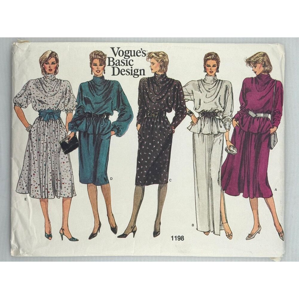 Vogue 1198 Vintage Sewing Pattern Uncut Misses Dress Top Skirt Size 8